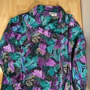 Vintage Caribou Floral Pattern Polyester Disco Shirt